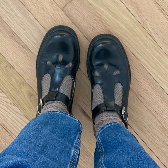 Vintage J. Crew Italian Leather Chunky Mary Jane Loafers Black Petal Cutouts 8 - Picture 2 of 12
